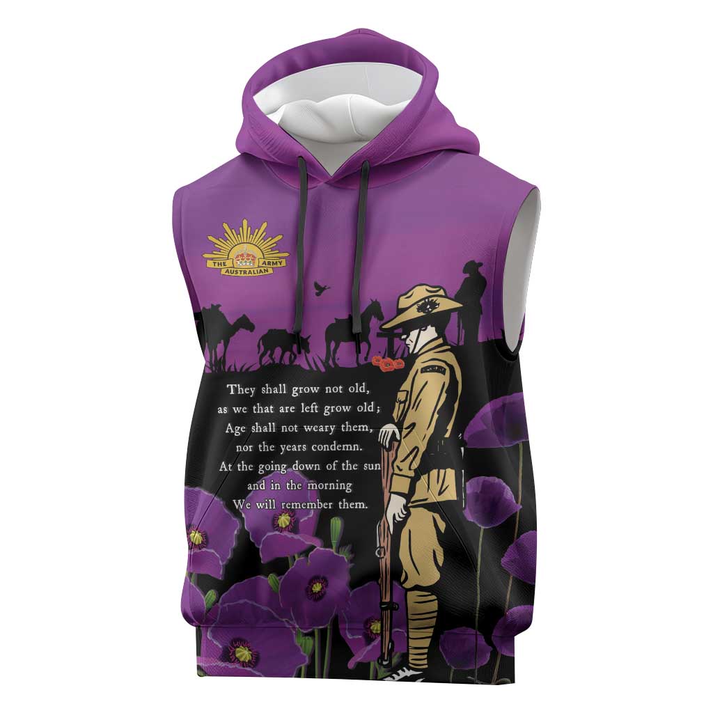 ANZAC Soldier and War Animals Sleeveless Hoodie We Will Remember Them LT15 Purple - Polynesian Pride