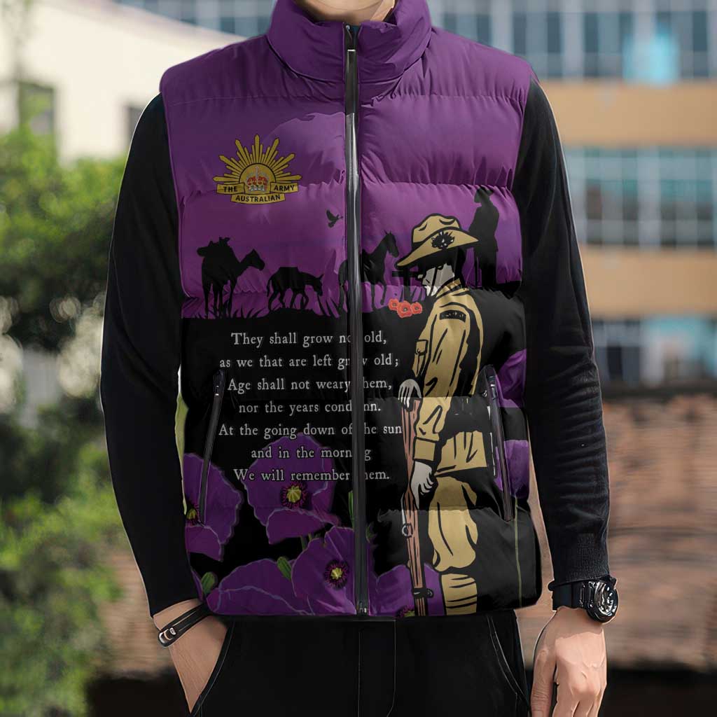 ANZAC Soldier and War Animals Sleeveless Puffer Jacket We Will Remember Them