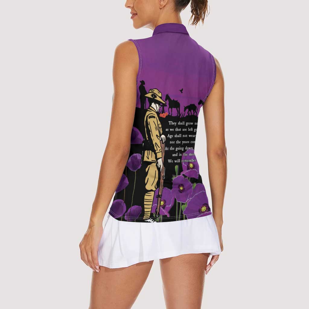 ANZAC Soldier and War Animals Women Sleeveless Polo Shirt We Will Remember Them
