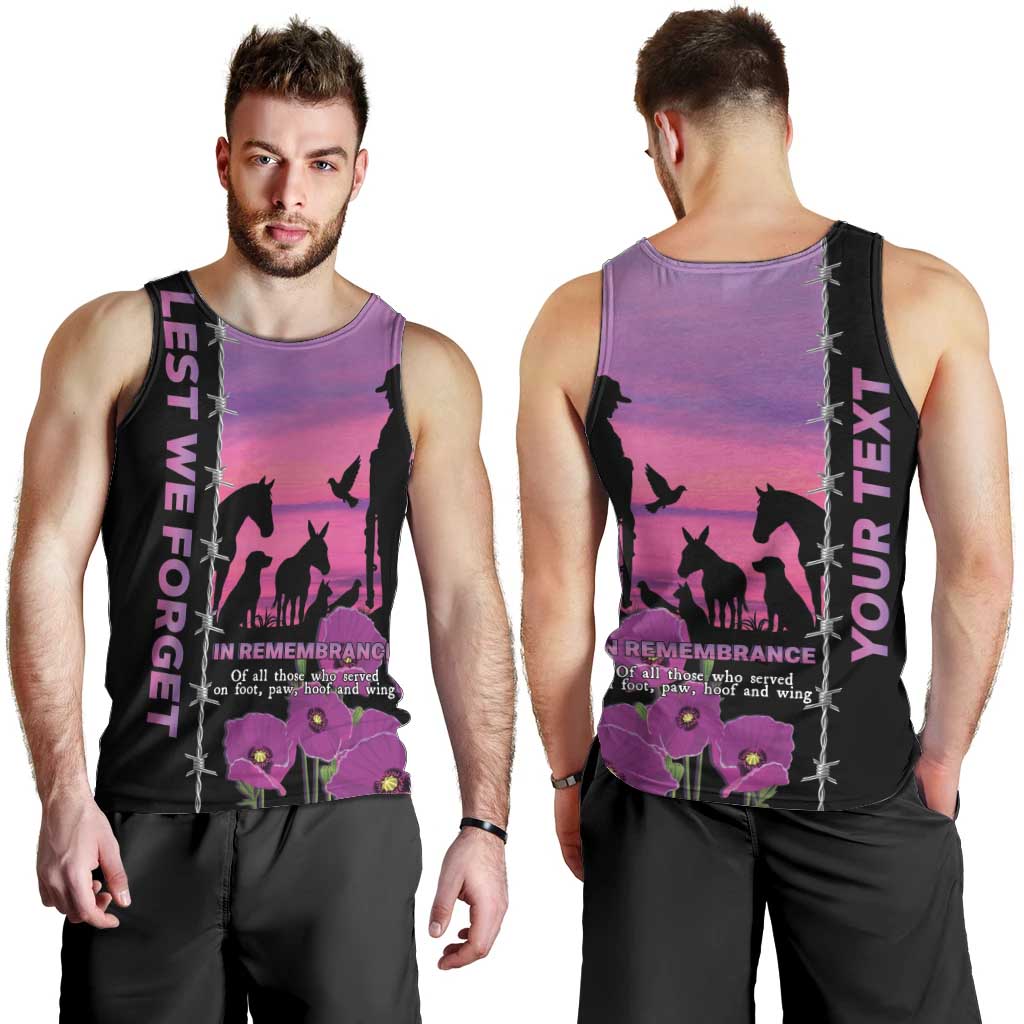 Personalised ANZAC War Animals Men Tank Top Lest We Forget Memorial