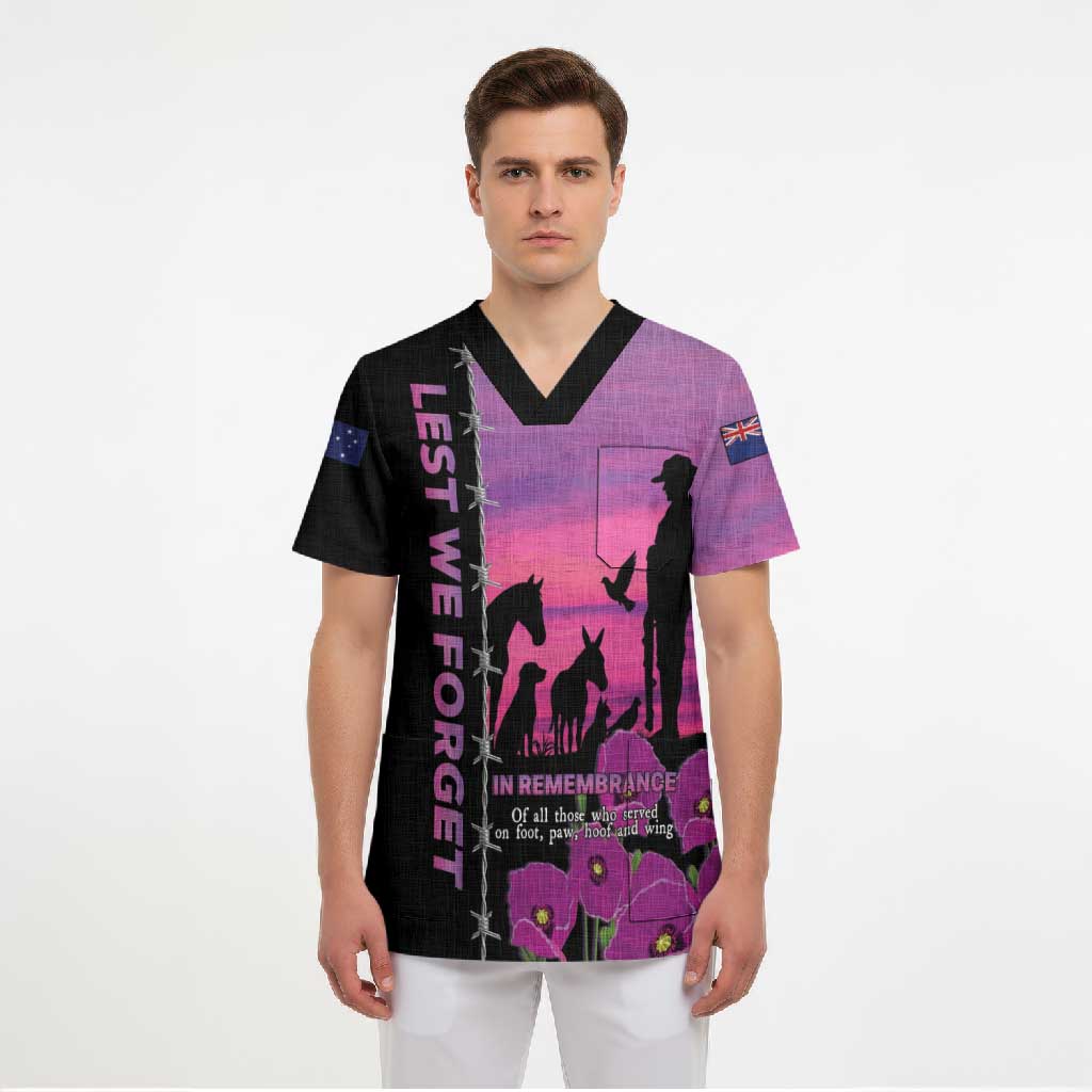 Personalised ANZAC War Animals Scrub Top Lest We Forget Memorial