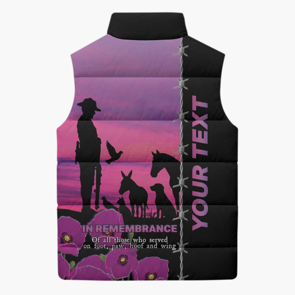 Personalised ANZAC War Animals Sleeveless Puffer Jacket Lest We Forget Memorial