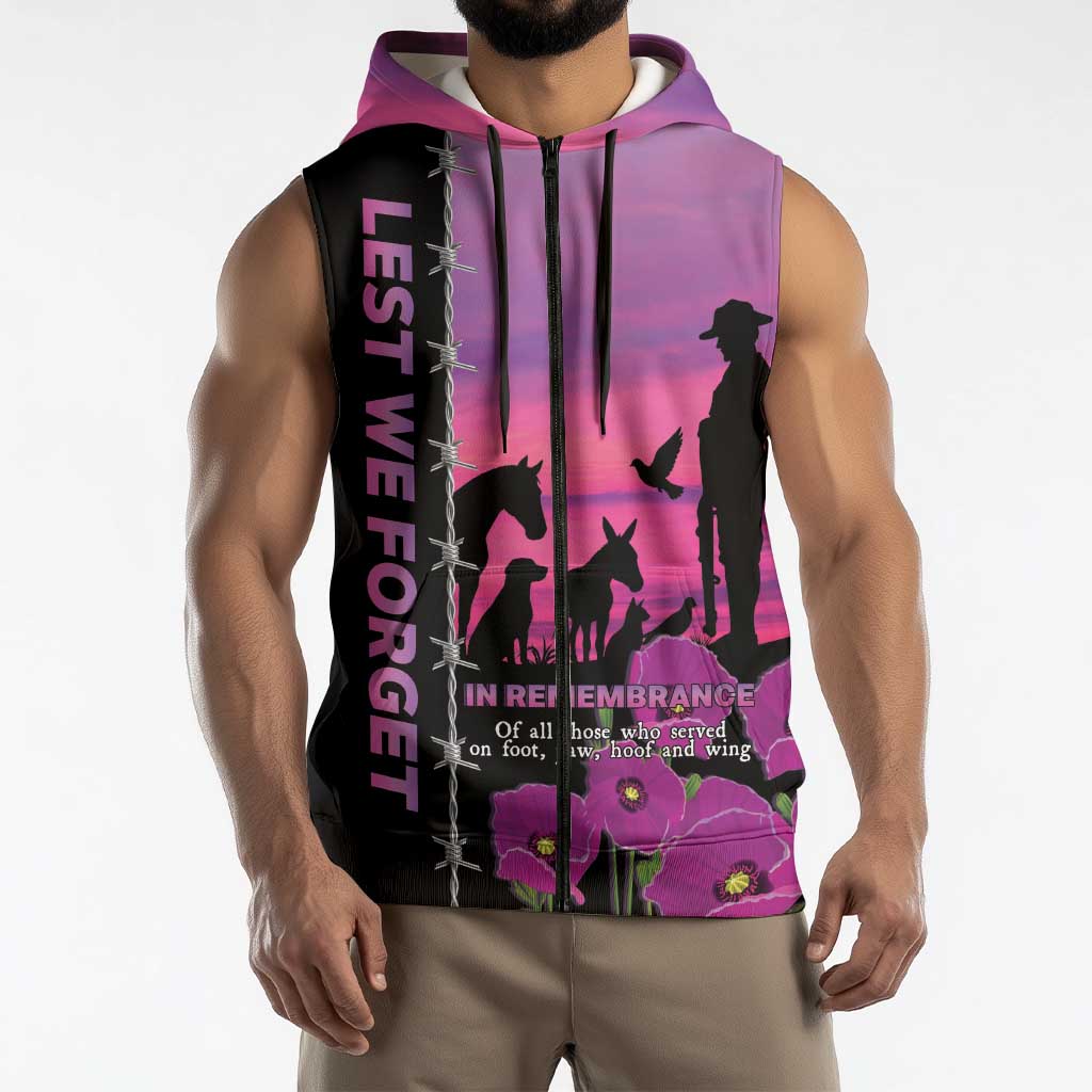 Personalised ANZAC War Animals Sleeveless Zip Hoodie Lest We Forget Memorial LT15 - Polynesian Pride