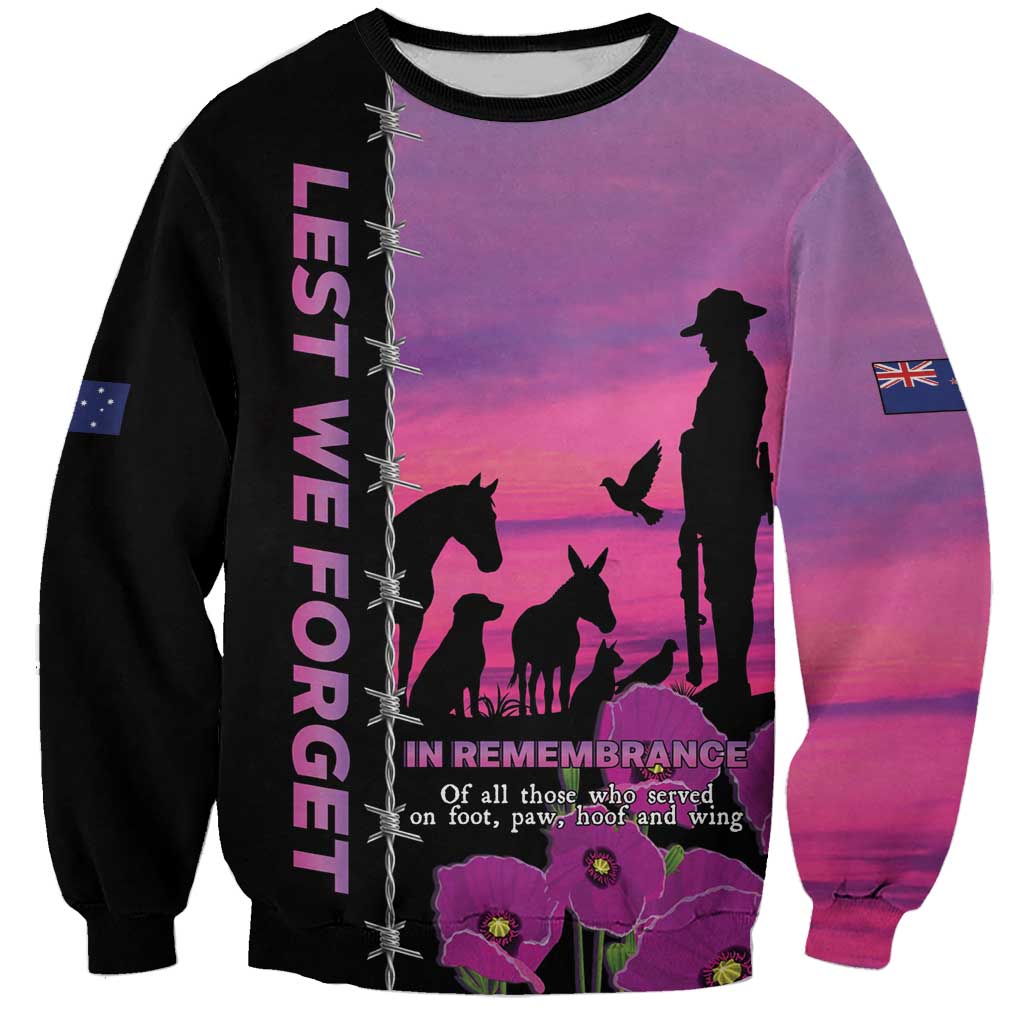 Personalised ANZAC War Animals Sweatshirt Lest We Forget Memorial