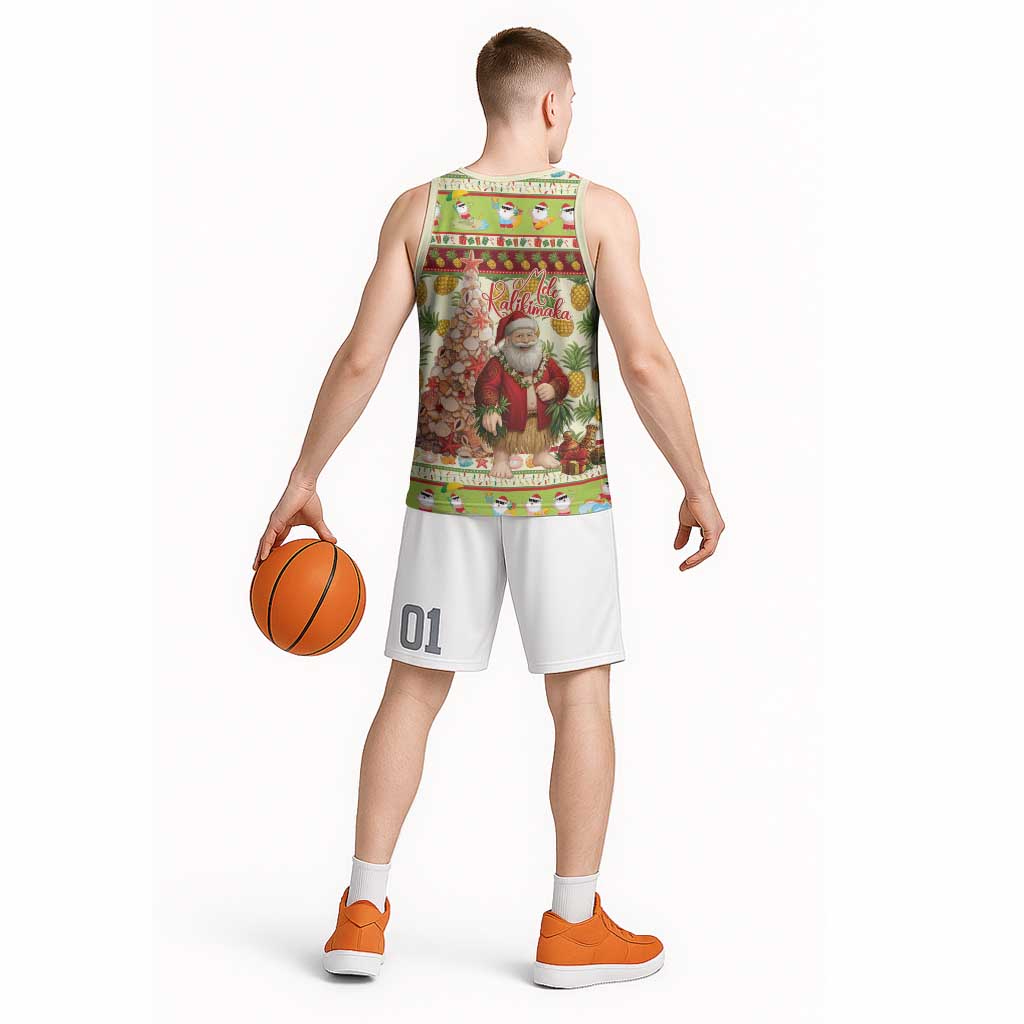 Hawaiian Santa Aloha Pineapple Christmas Basketball Jersey Mele Kalikimaka LT15 - Polynesian Pride