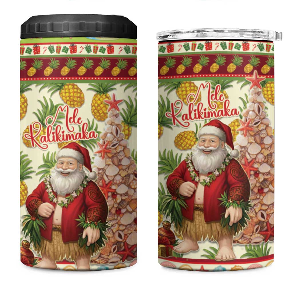 Hawaiian Santa Aloha Pineapple Christmas 4 in 1 Can Cooler Tumbler Mele Kalikimaka LT15 One Size: 16 oz Cream - Polynesian Pride
