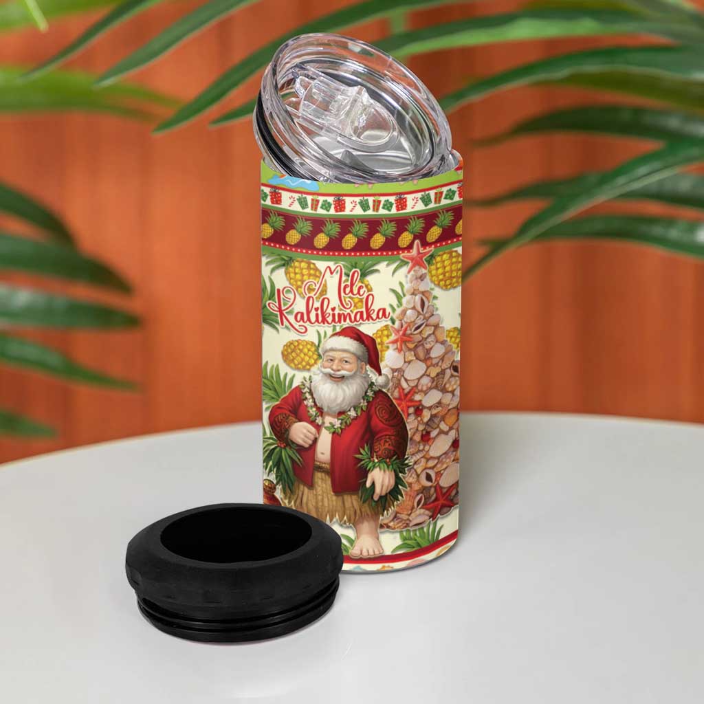 Hawaiian Santa Aloha Pineapple Christmas 4 in 1 Can Cooler Tumbler Mele Kalikimaka LT15 - Polynesian Pride