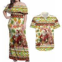 Hawaiian Santa Aloha Pineapple Christmas Couples Matching Off Shoulder Maxi Dress and Hawaiian Shirt Mele Kalikimaka LT15 Cream - Polynesian Pride