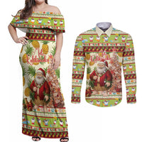 Hawaiian Santa Aloha Pineapple Christmas Couples Matching Off Shoulder Maxi Dress and Long Sleeve Button Shirt Mele Kalikimaka LT15 Cream - Polynesian Pride