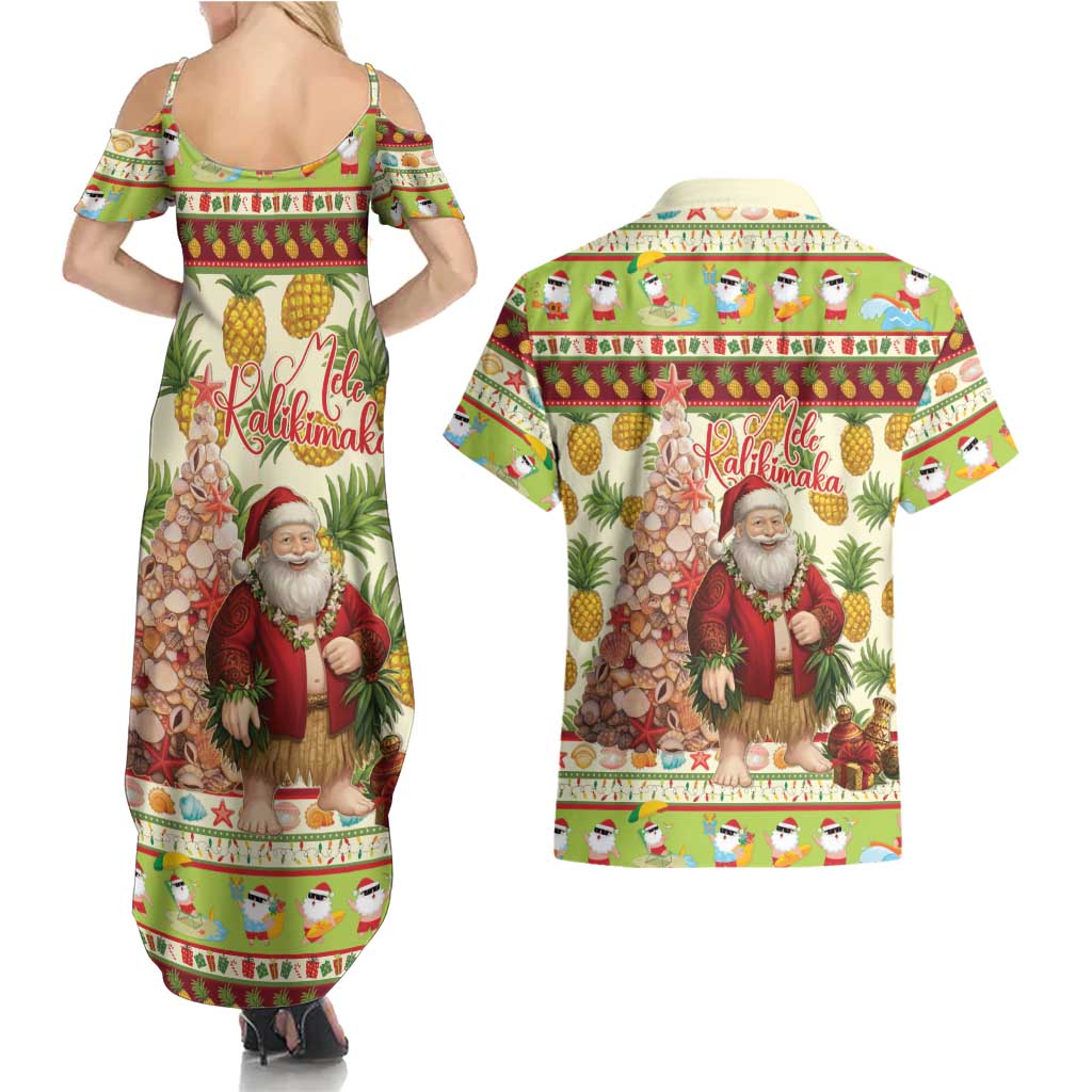 Hawaiian Santa Aloha Pineapple Christmas Couples Matching Summer Maxi Dress and Hawaiian Shirt Mele Kalikimaka LT15 - Polynesian Pride