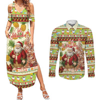 Hawaiian Santa Aloha Pineapple Christmas Couples Matching Summer Maxi Dress and Long Sleeve Button Shirt Mele Kalikimaka LT15 Cream - Polynesian Pride