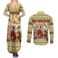 Hawaiian Santa Aloha Pineapple Christmas Couples Matching Summer Maxi Dress and Long Sleeve Button Shirt Mele Kalikimaka LT15 - Polynesian Pride