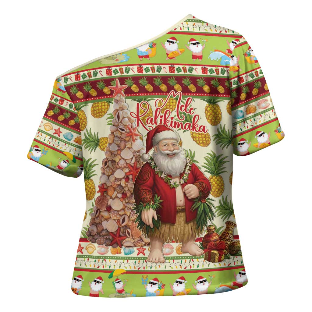 Hawaiian Santa Aloha Pineapple Christmas Cross Shoulder Shirt Mele Kalikimaka - Polynesian Pride