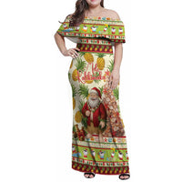 Hawaiian Santa Aloha Pineapple Christmas Family Matching Off Shoulder Maxi Dress and Hawaiian Shirt Mele Kalikimaka LT15 Mom's Dress Cream - Polynesian Pride