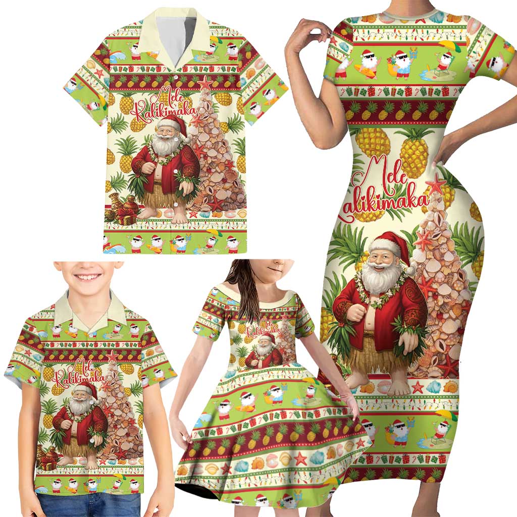 Hawaiian Santa Aloha Pineapple Christmas Family Matching Short Sleeve Bodycon Dress and Hawaiian Shirt Mele Kalikimaka LT15 - Polynesian Pride