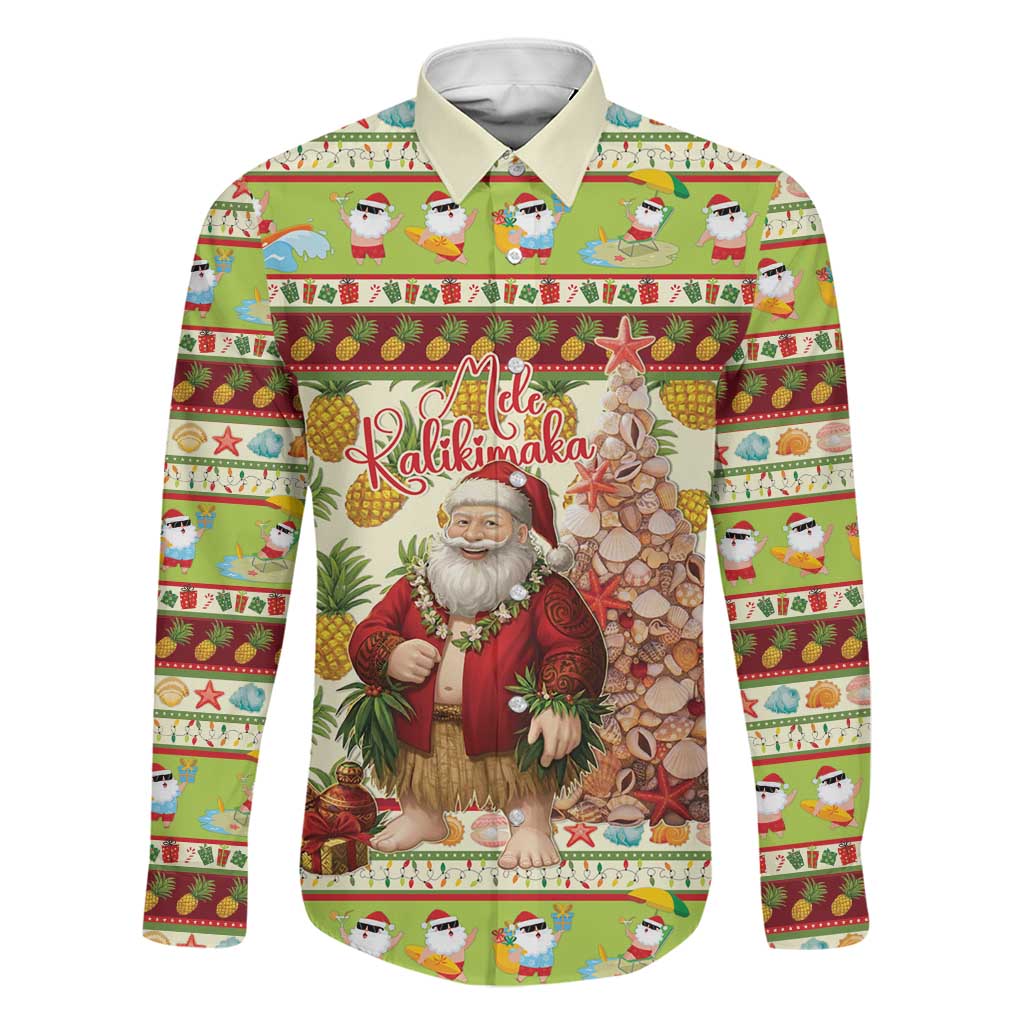 Hawaiian Santa Aloha Pineapple Christmas Family Matching Summer Maxi Dress and Hawaiian Shirt Mele Kalikimaka LT15 Dad's Shirt - Long Sleeve Cream - Polynesian Pride