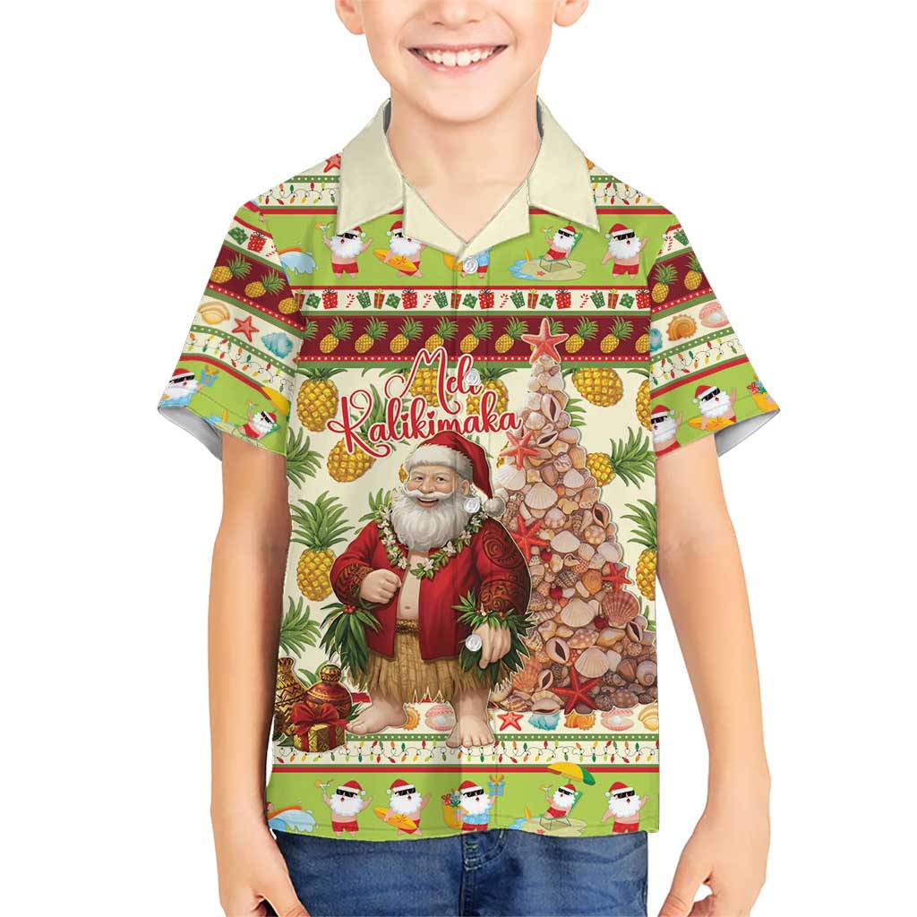 Hawaiian Santa Aloha Pineapple Christmas Family Matching Summer Maxi Dress and Hawaiian Shirt Mele Kalikimaka LT15 Son's Shirt Cream - Polynesian Pride