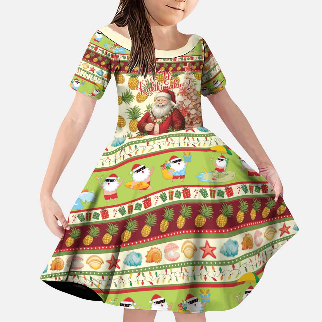 Hawaiian Santa Aloha Pineapple Christmas Family Matching Tank Maxi Dress and Hawaiian Shirt Mele Kalikimaka LT15 Daughter's Dress Cream - Polynesian Pride