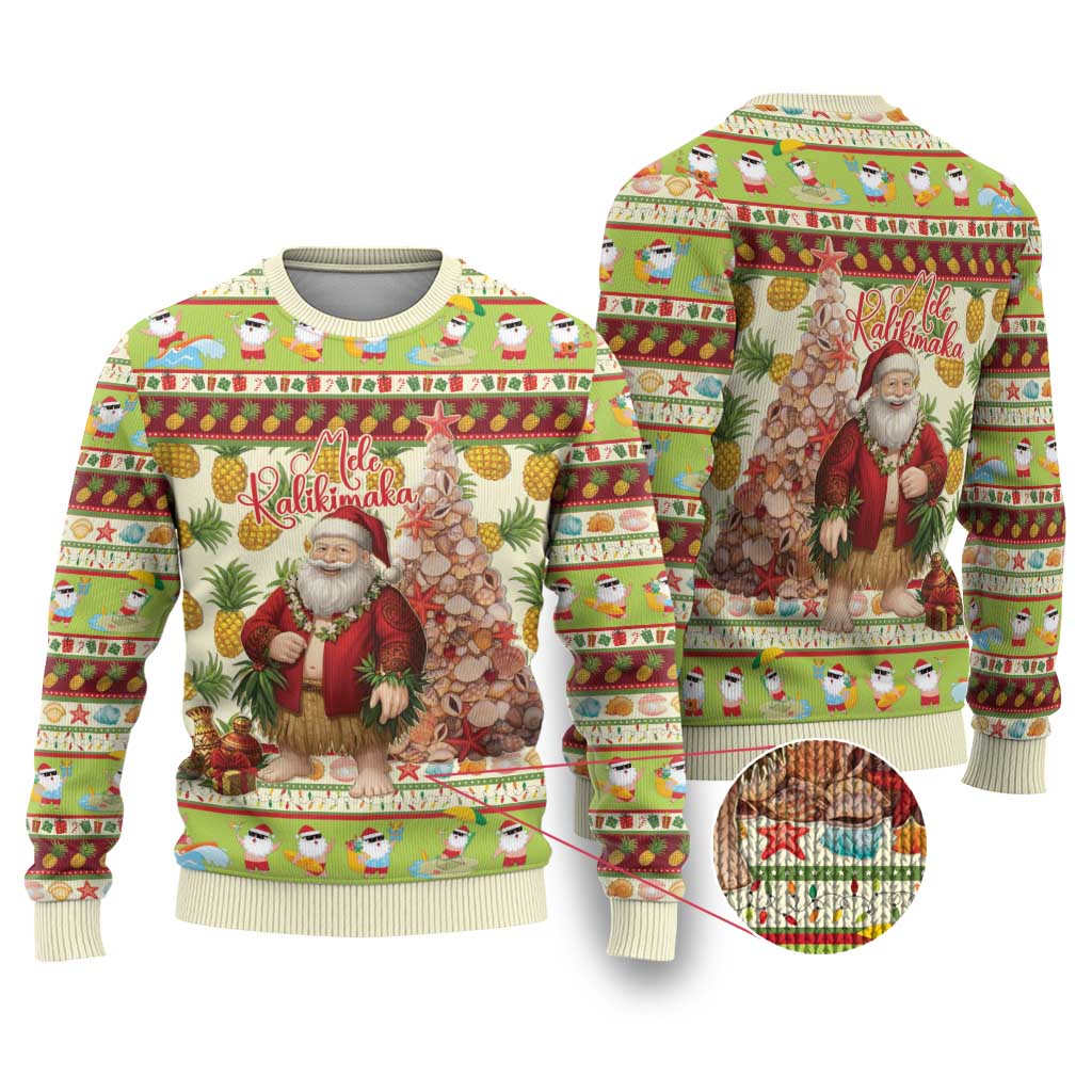 Hawaiian Santa Aloha Pineapple Christmas Ugly Christmas Sweater Mele Kalikimaka LT15 Cream - Polynesian Pride