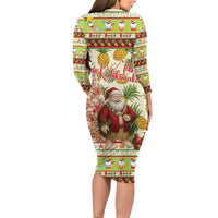 Hawaiian Santa Aloha Pineapple Christmas Long Sleeve Bodycon Dress Mele Kalikimaka LT15 - Polynesian Pride