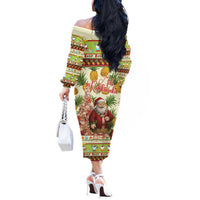 Hawaiian Santa Aloha Pineapple Christmas Off The Shoulder Long Sleeve Dress Mele Kalikimaka LT15 - Polynesian Pride