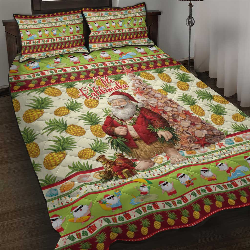 Hawaiian Santa Aloha Pineapple Christmas Quilt Bed Set Mele Kalikimaka LT15 Cream - Polynesian Pride