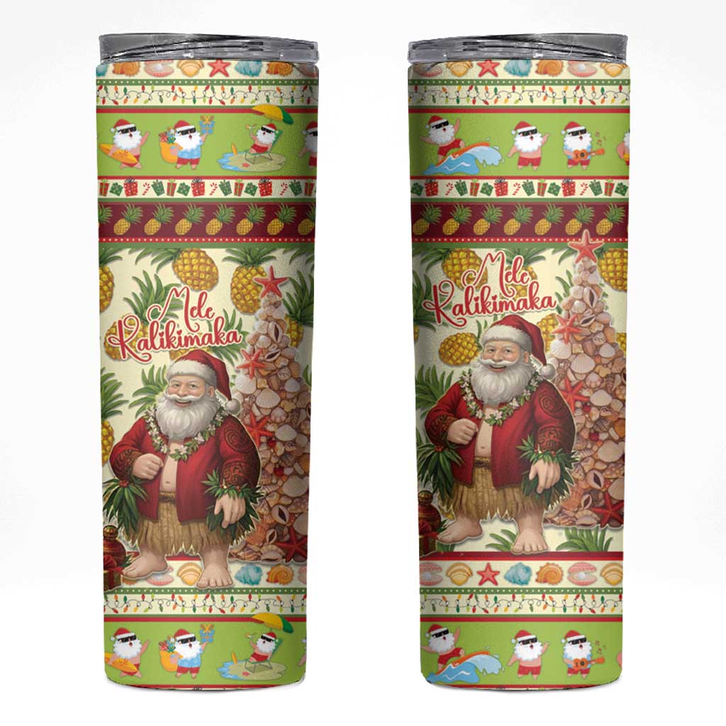 Hawaiian Santa Aloha Pineapple Christmas Skinny Tumbler Mele Kalikimaka LT15 Cream - Polynesian Pride