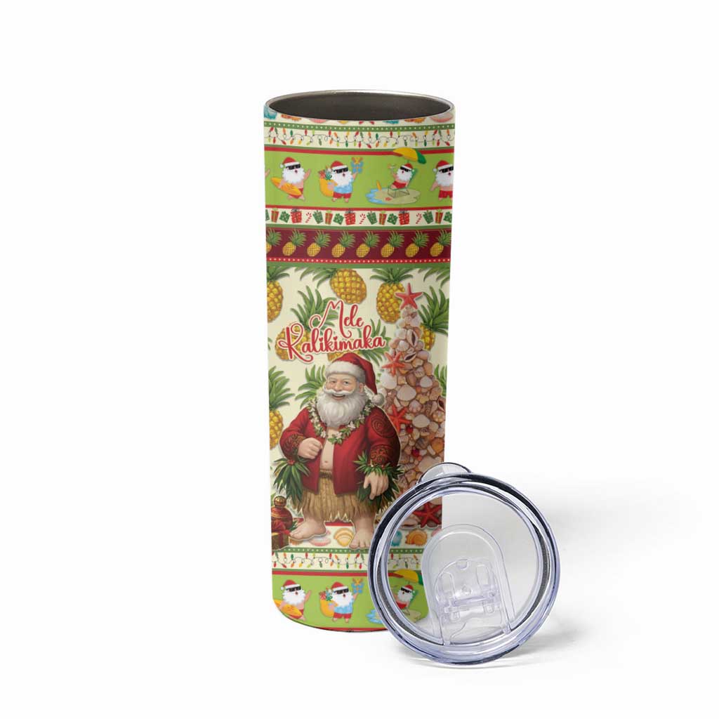 Hawaiian Santa Aloha Pineapple Christmas Skinny Tumbler Mele Kalikimaka LT15 - Polynesian Pride
