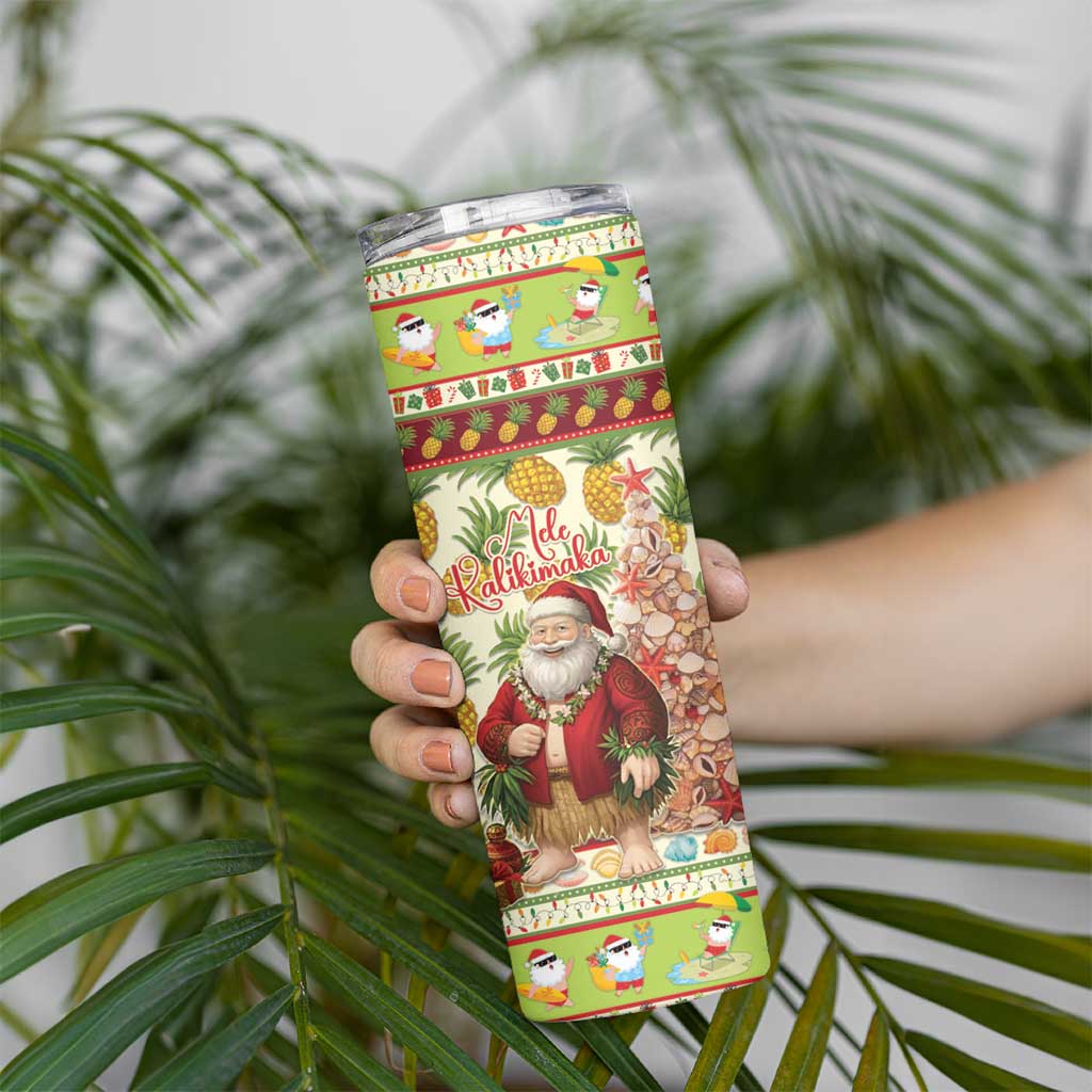 Hawaiian Santa Aloha Pineapple Christmas Skinny Tumbler Mele Kalikimaka LT15 - Polynesian Pride