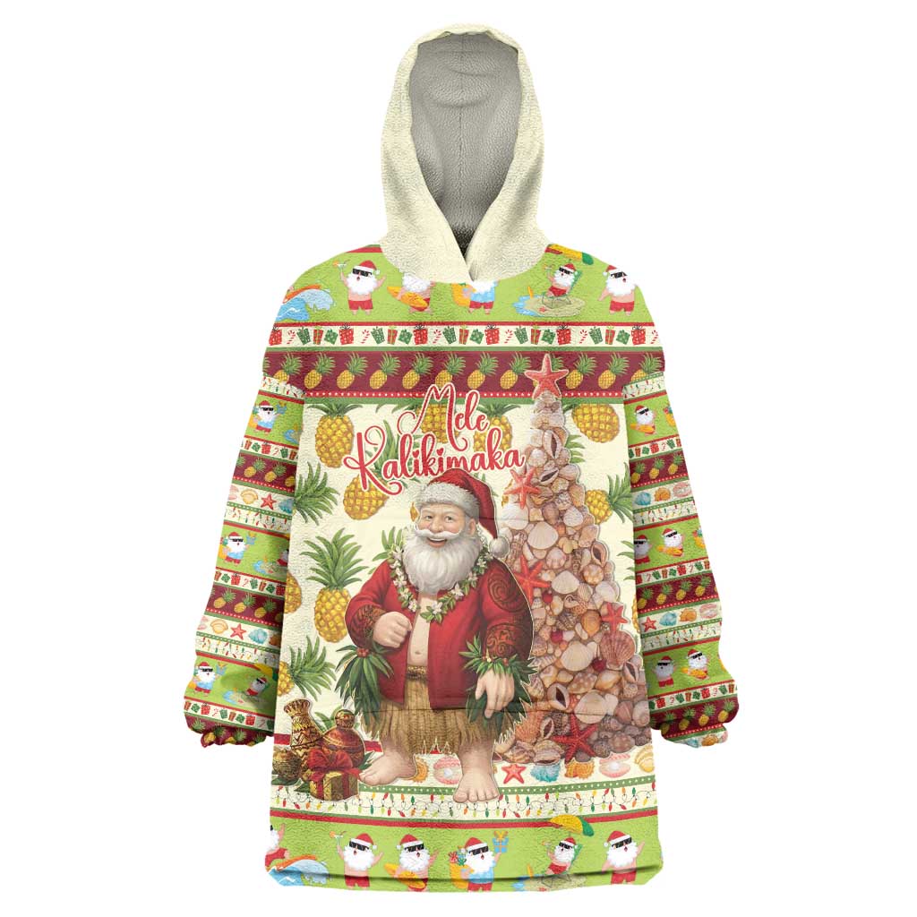 Hawaiian Santa Aloha Pineapple Christmas Wearable Blanket Hoodie Mele Kalikimaka LT15 One Size Cream - Polynesian Pride