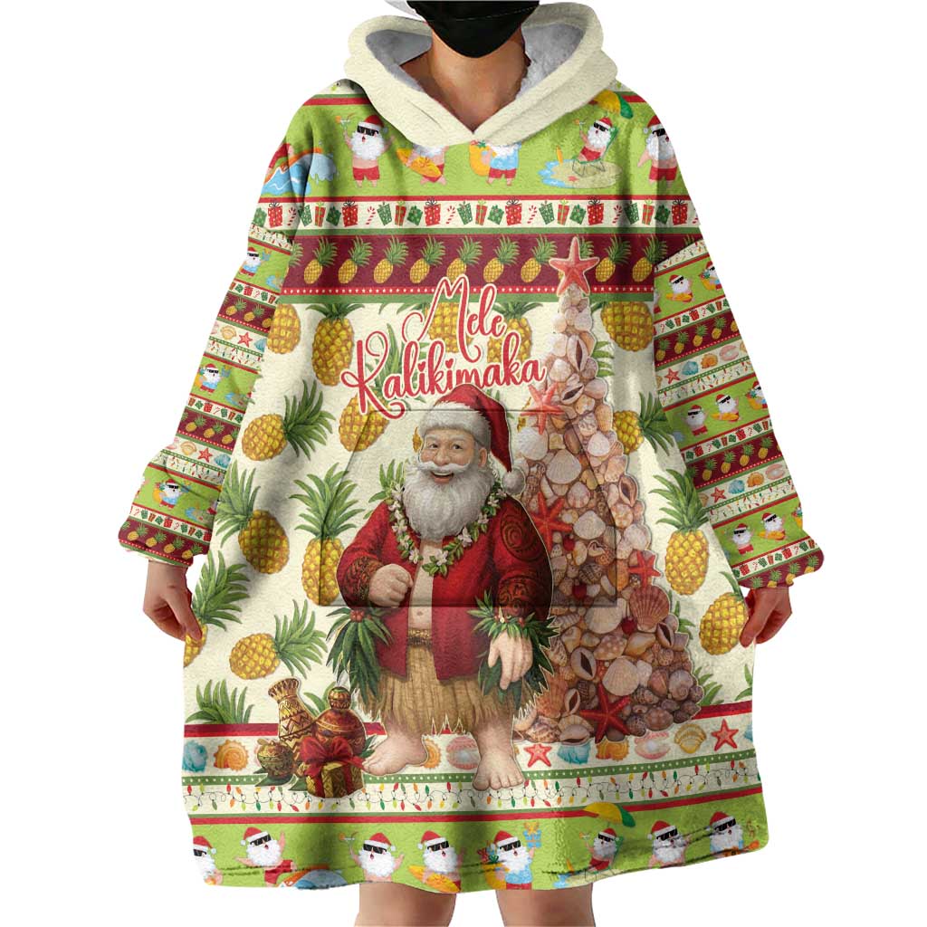 Hawaiian Santa Aloha Pineapple Christmas Wearable Blanket Hoodie Mele Kalikimaka LT15 - Polynesian Pride