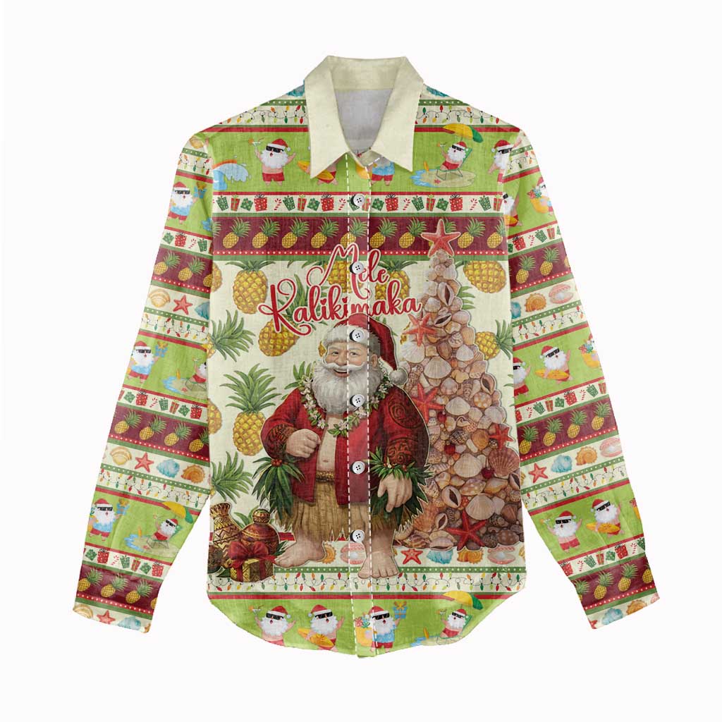 Hawaiian Santa Aloha Pineapple Christmas Women Casual Shirt Mele Kalikimaka - Polynesian Pride