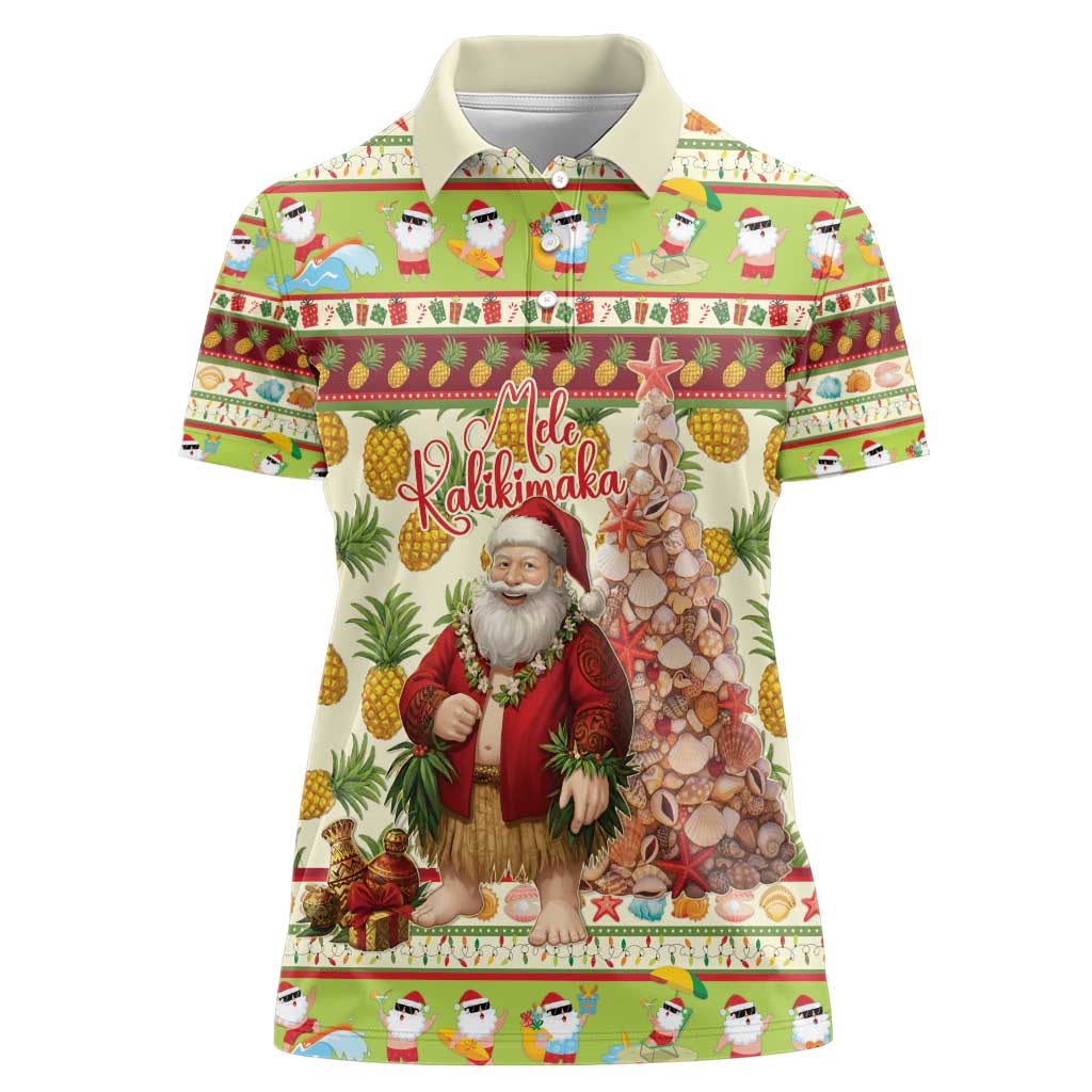 Hawaiian Santa Aloha Pineapple Christmas Women Polo Shirt Mele Kalikimaka - Polynesian Pride