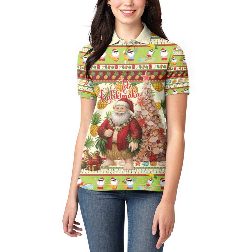 Hawaiian Santa Aloha Pineapple Christmas Women Polo Shirt Mele Kalikimaka - Polynesian Pride