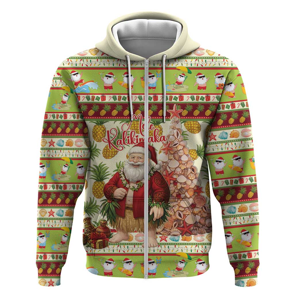 Hawaiian Santa Aloha Pineapple Christmas Zip Hoodie Mele Kalikimaka LT15 Zip Hoodie Cream - Polynesian Pride