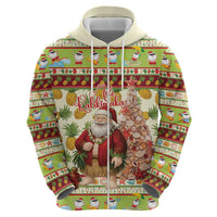 Hawaiian Santa Aloha Pineapple Christmas Zip Hoodie Mele Kalikimaka LT15 - Polynesian Pride
