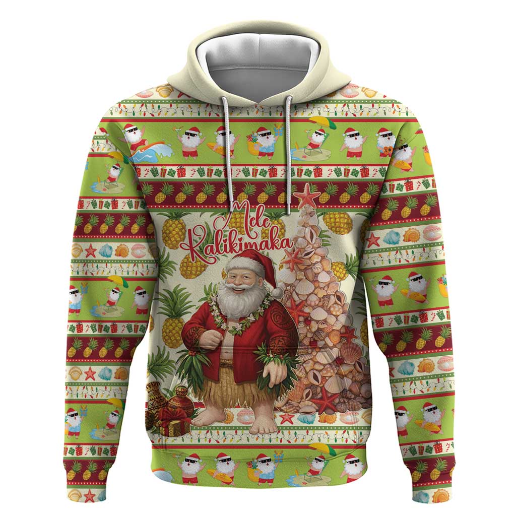 Hawaiian Santa Aloha Pineapple Christmas Zip Hoodie Mele Kalikimaka LT15 Pullover Hoodie Cream - Polynesian Pride