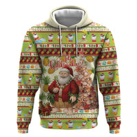 Hawaiian Santa Aloha Pineapple Christmas Zip Hoodie Mele Kalikimaka LT15 Pullover Hoodie Cream - Polynesian Pride