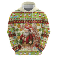 Hawaiian Santa Aloha Pineapple Christmas Zip Hoodie Mele Kalikimaka LT15 - Polynesian Pride