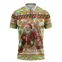 Hawaiian Santa Aloha Pineapple Christmas Zipper Polo Shirt Mele Kalikimaka - Polynesian Pride
