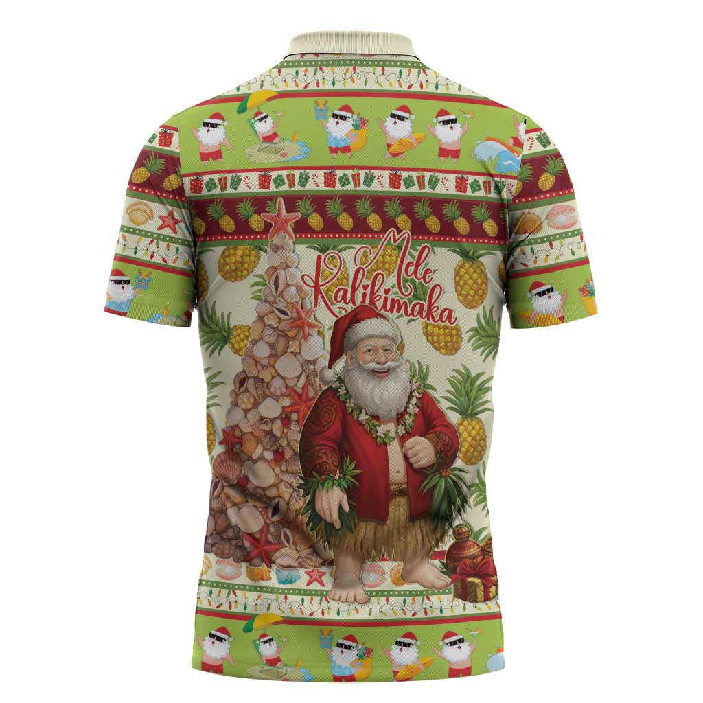 Hawaiian Santa Aloha Pineapple Christmas Zipper Polo Shirt Mele Kalikimaka - Polynesian Pride