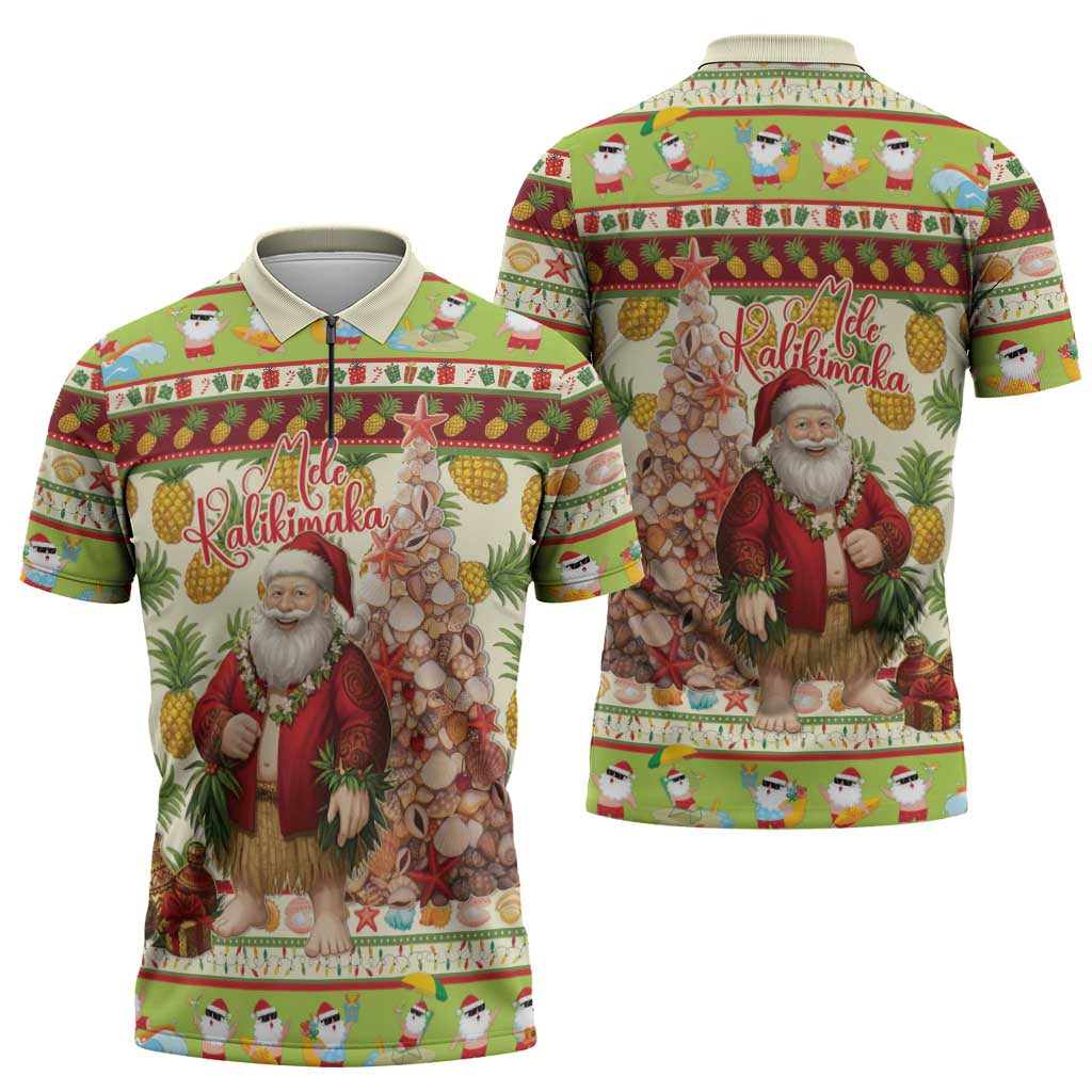 Hawaiian Santa Aloha Pineapple Christmas Zipper Polo Shirt Mele Kalikimaka - Polynesian Pride