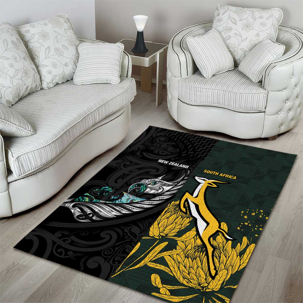 New Zealand and South Africa Rugby Area Rug Silver Fern With Springboks