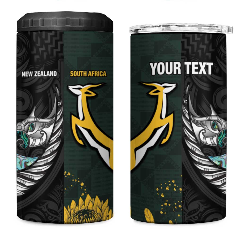 New Zealand and South Africa Rugby Custom 4 in 1 Can Cooler Tumbler Silver Fern With Springboks LT15 One Size: 16 oz Black - Polynesian Pride