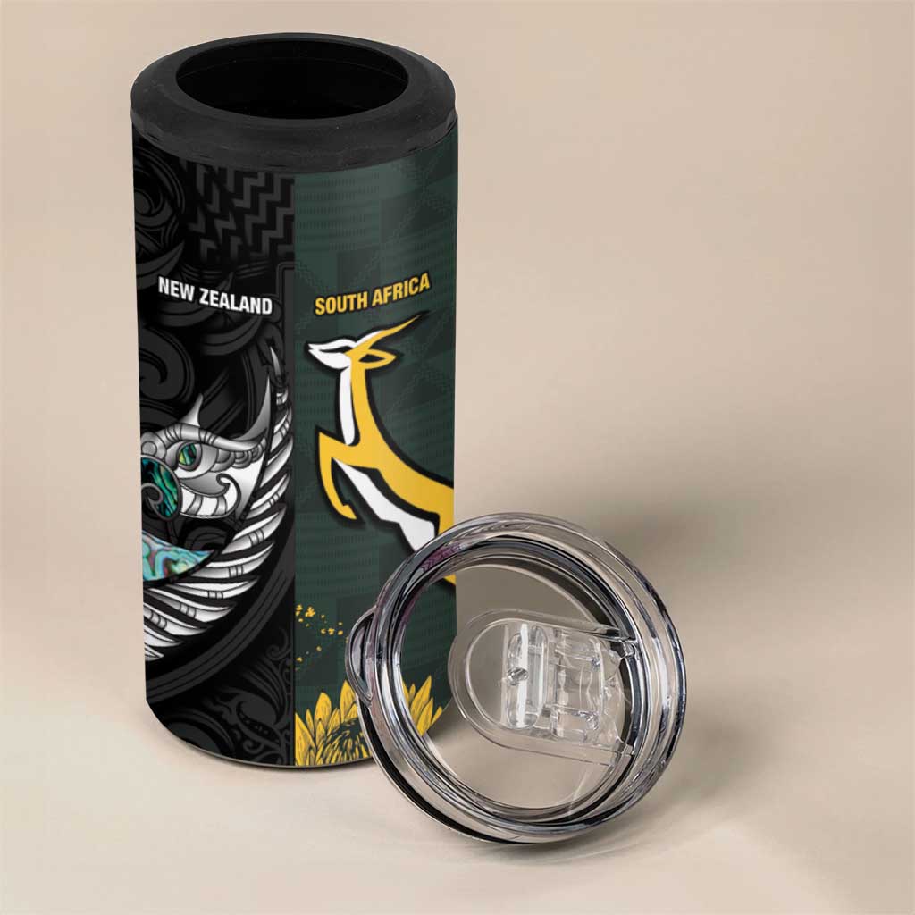 New Zealand and South Africa Rugby Custom 4 in 1 Can Cooler Tumbler Silver Fern With Springboks LT15 - Polynesian Pride
