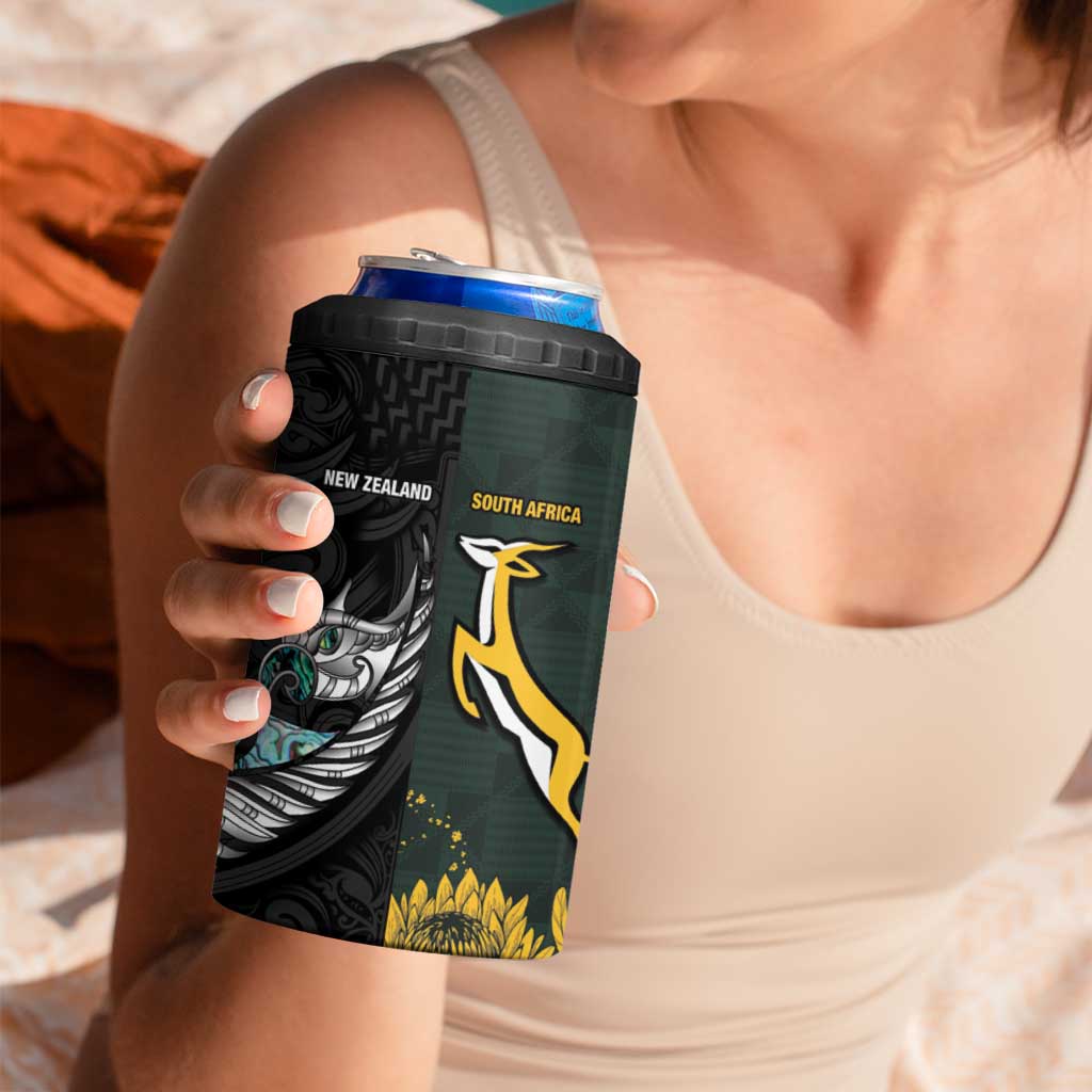 New Zealand and South Africa Rugby Custom 4 in 1 Can Cooler Tumbler Silver Fern With Springboks LT15 - Polynesian Pride