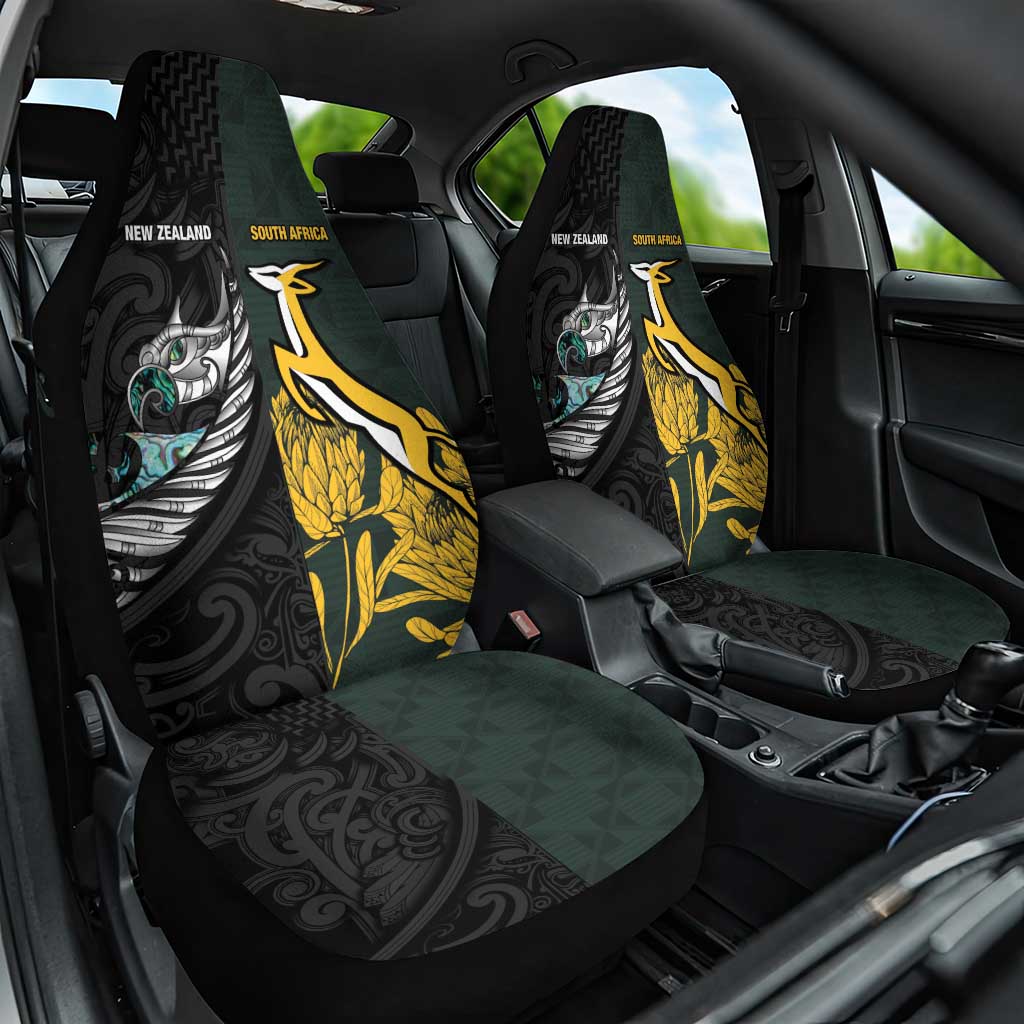 New Zealand and South Africa Rugby Car Seat Cover Silver Fern With Springboks LT15 One Size Black - Polynesian Pride