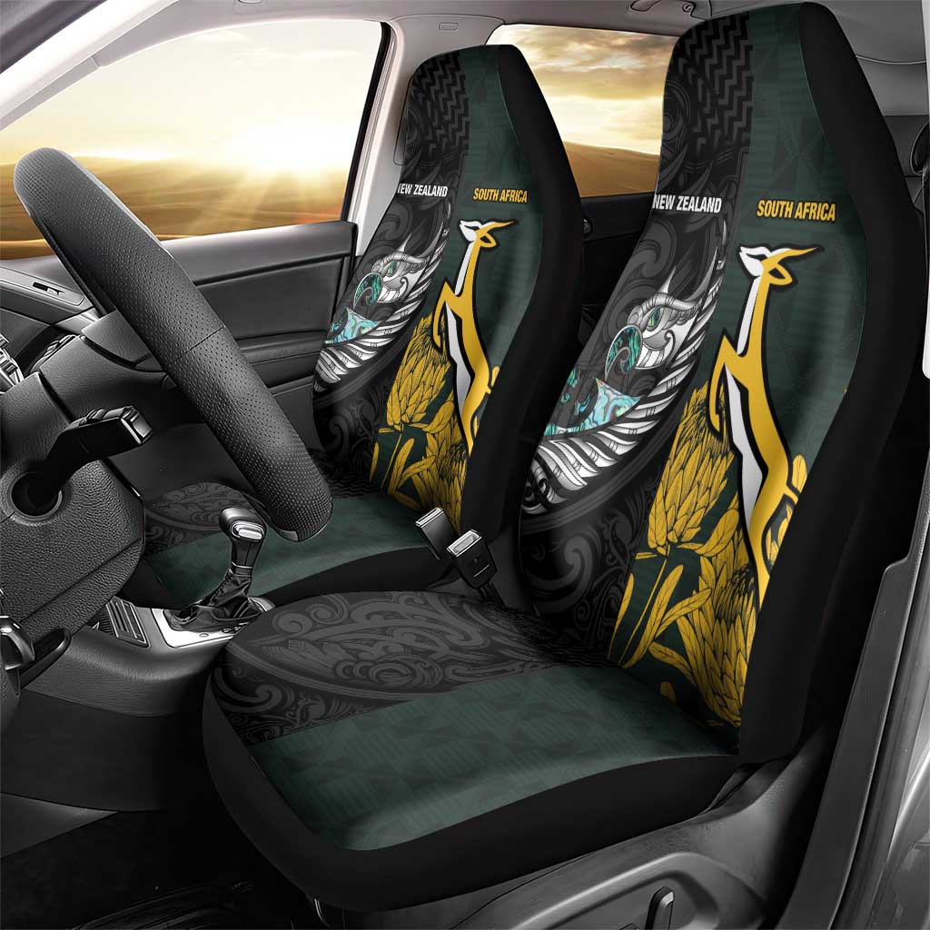 New Zealand and South Africa Rugby Car Seat Cover Silver Fern With Springboks LT15 - Polynesian Pride