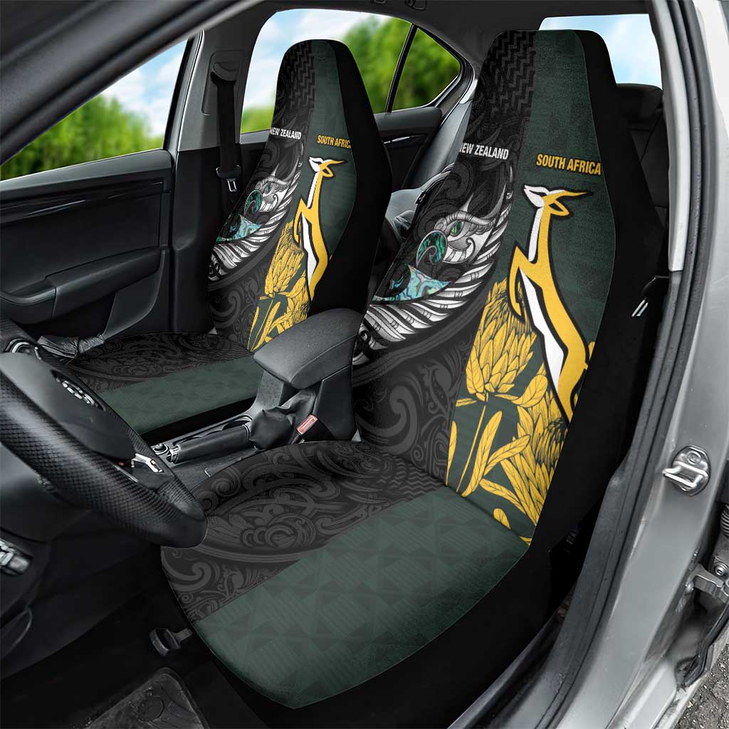 New Zealand and South Africa Rugby Car Seat Cover Silver Fern With Springboks LT15 - Polynesian Pride