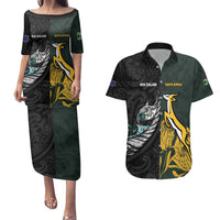 New Zealand and South Africa Rugby Custom Couples Matching Puletasi and Hawaiian Shirt Silver Fern With Springboks